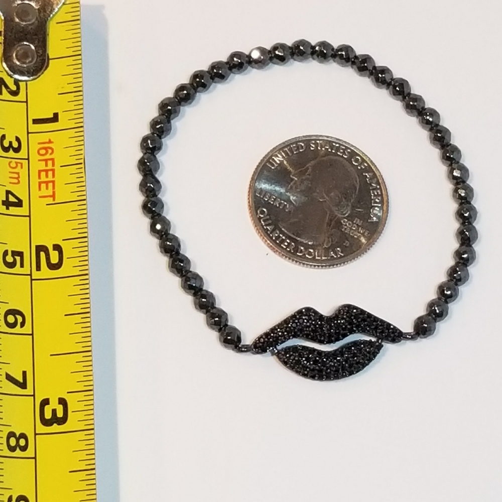 NEW Lip Black CZ Pave Hematite Stretch Bracelet - Picture 6 of 7